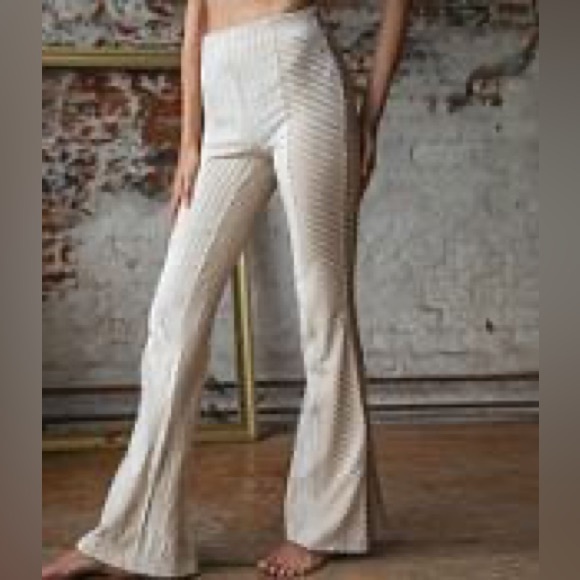Free People Cream Striped Flare Pants - Picture 7 of 12